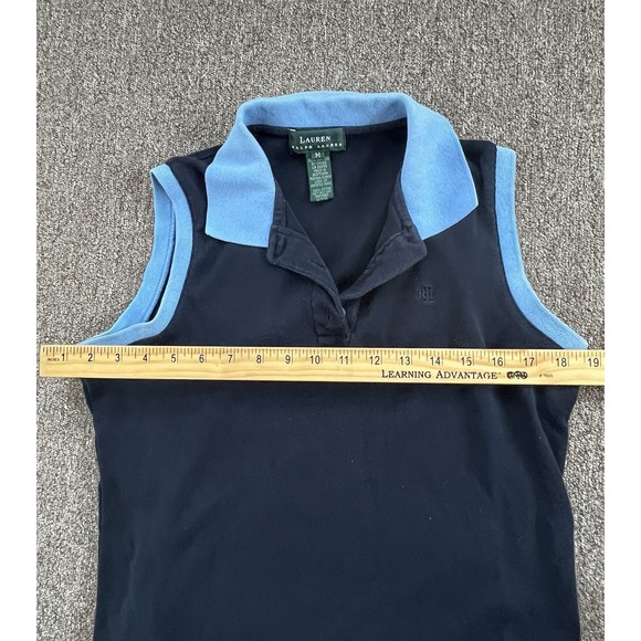 Lauren Ralph Lauren Womens Navy Sleeveless Polo Shirt Size Medium - Picture 4 of 6